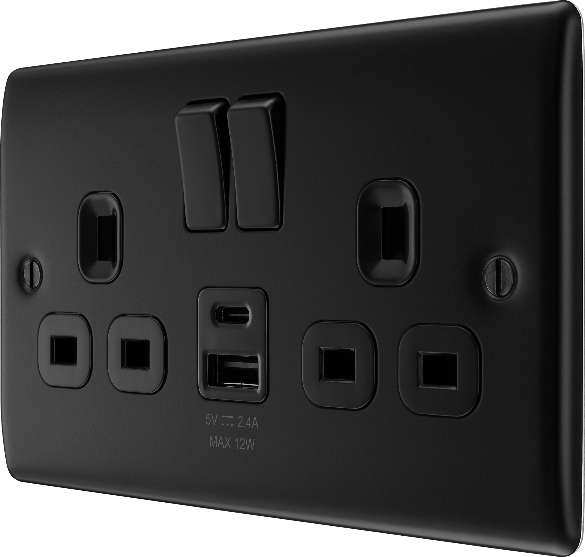 BG Nexus Metal USB USBC 12W Double Socket in Matt Black NFB22UAC12B