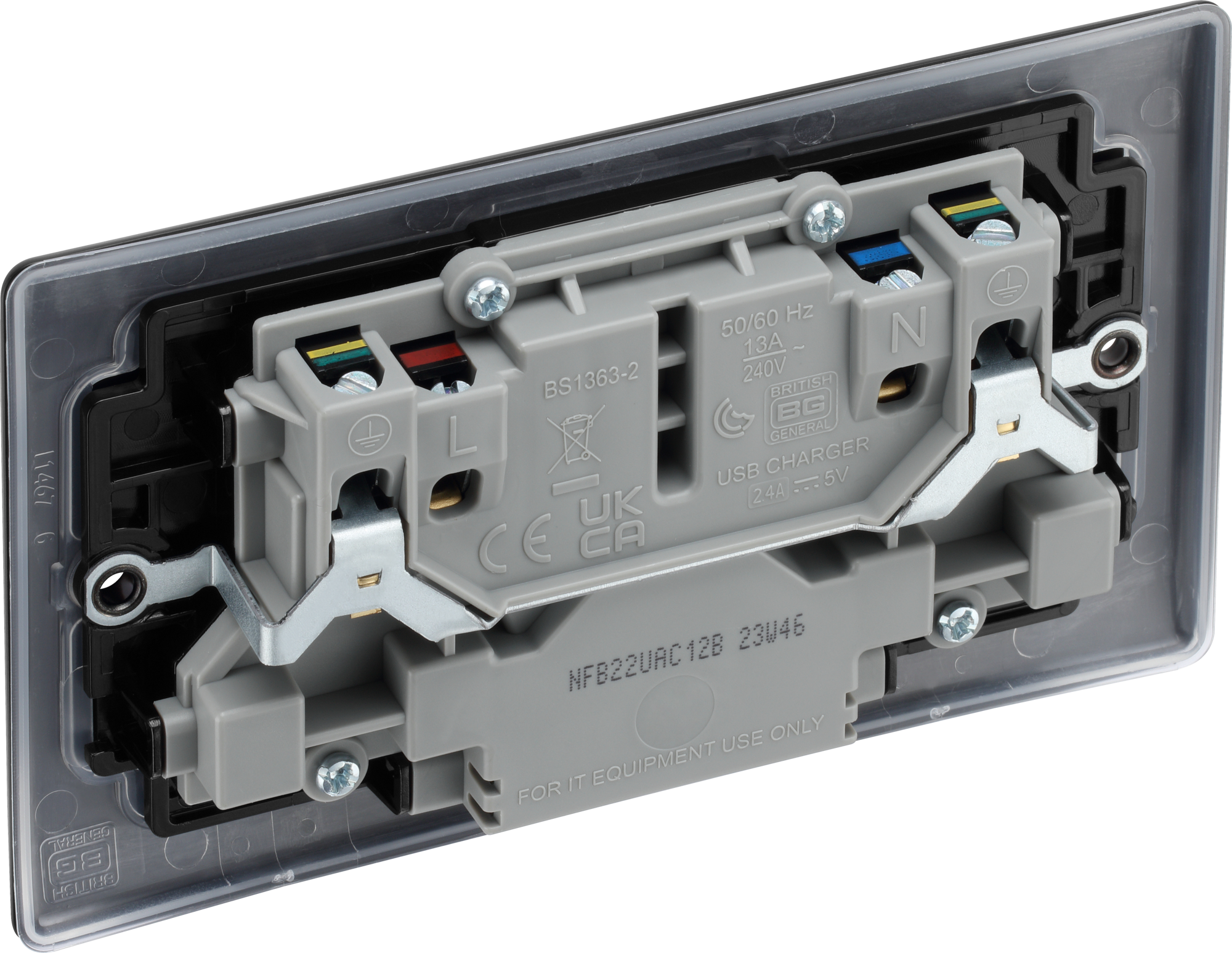 BG Nexus Metal USB USBC 12W Double Socket in Matt Black NFB22UAC12B