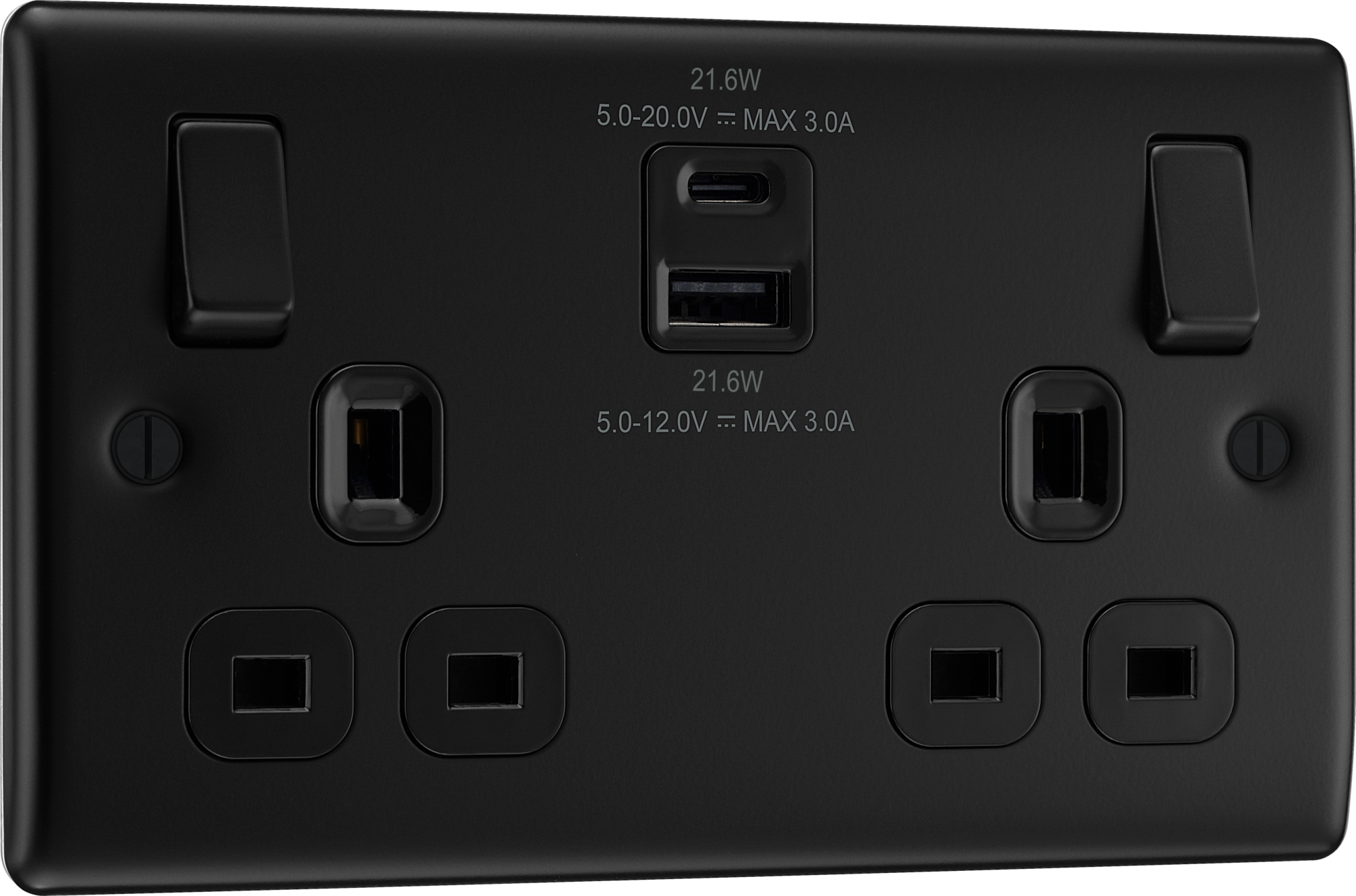 BG Nexus Metal USB USBC 22W Double Socket in Matt Black NFB22UAC22B