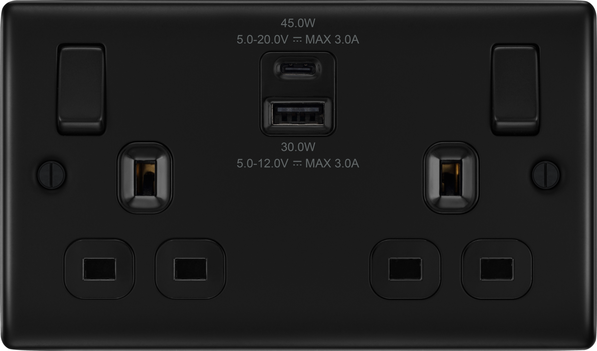BG Nexus Metal USB USBC 45W Double Socket in Matt Black NFB22UAC45B
