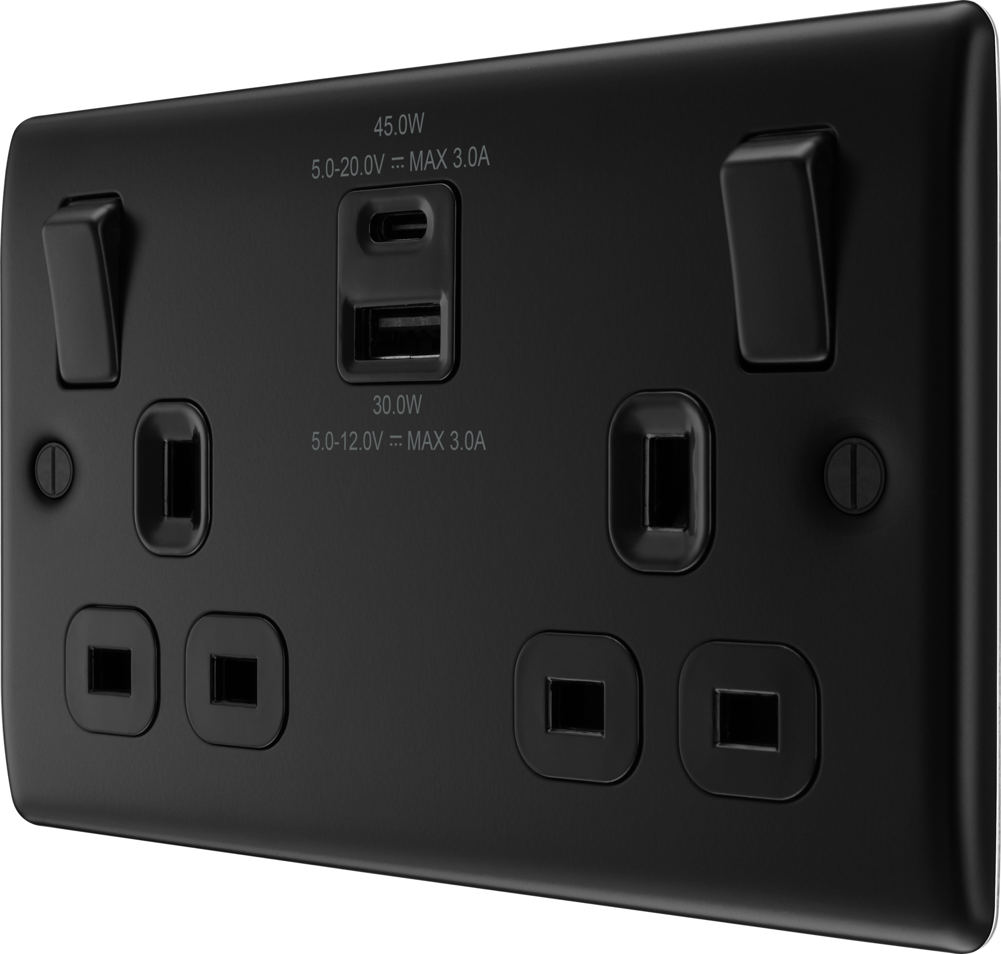 BG Nexus Metal USB USBC 45W Double Socket in Matt Black NFB22UAC45B