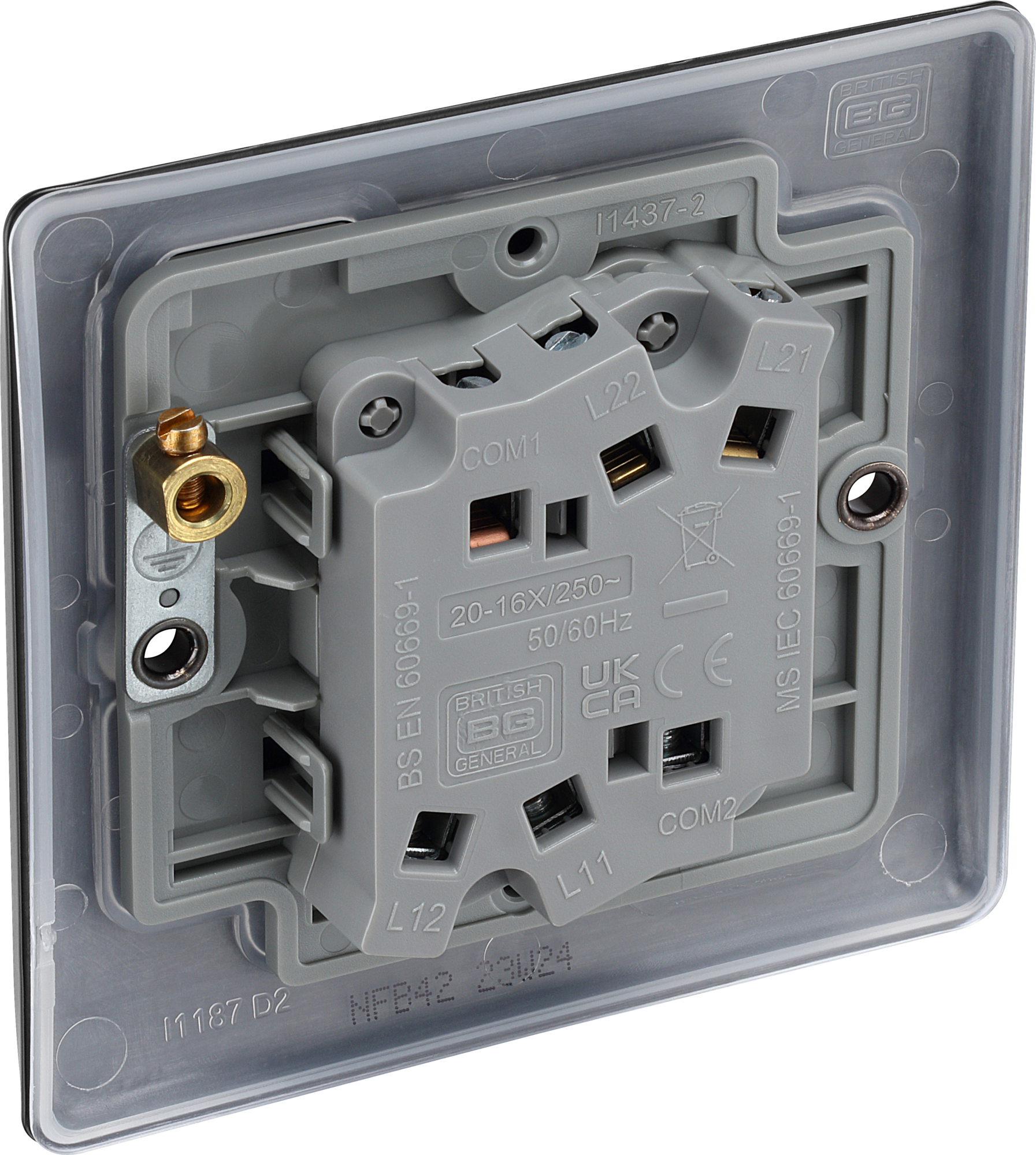 BG Nexus Metal Matt Black 2 Gang 20A 16AX 2 Way Plate Switch - NFB42