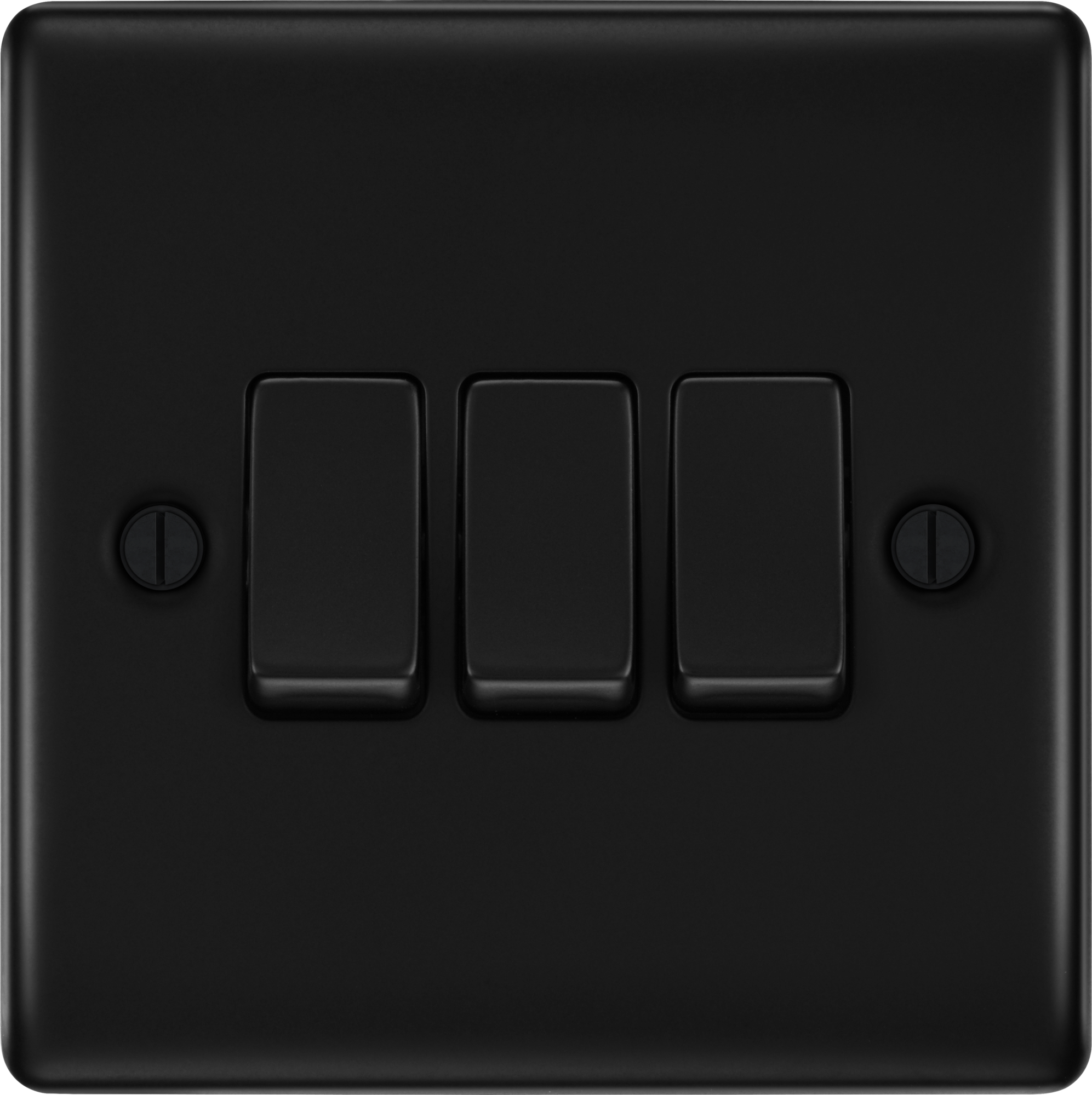 BG Nexus Metal Matt Black 3 Gang 20A 16AX 2 Way Plate Switch -NFB43