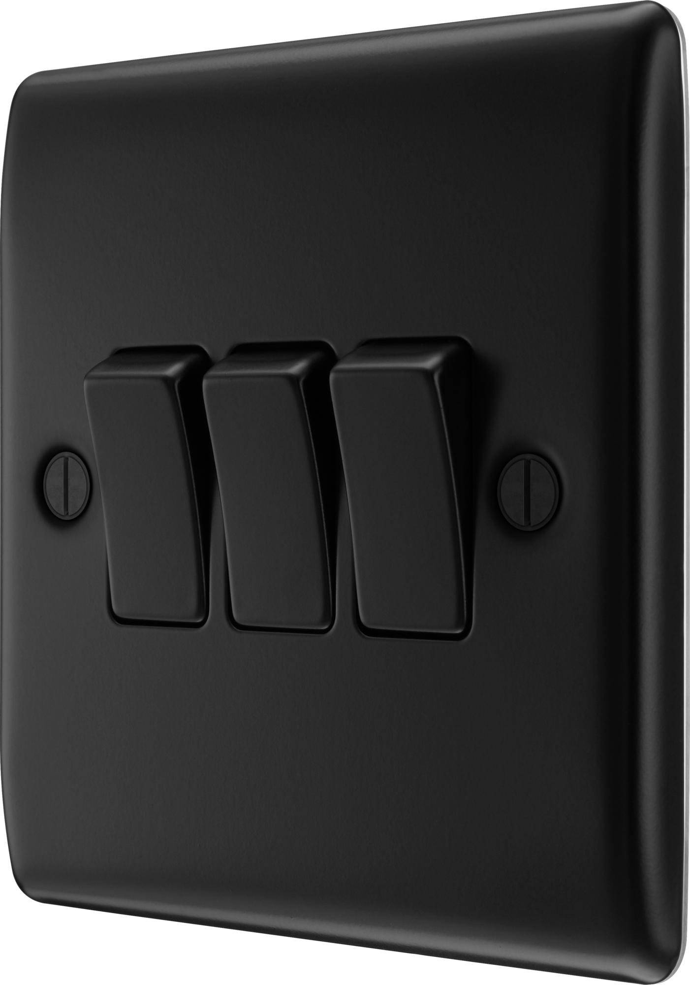 BG Nexus Metal Matt Black 3 Gang 20A 16AX 2 Way Plate Switch -NFB43
