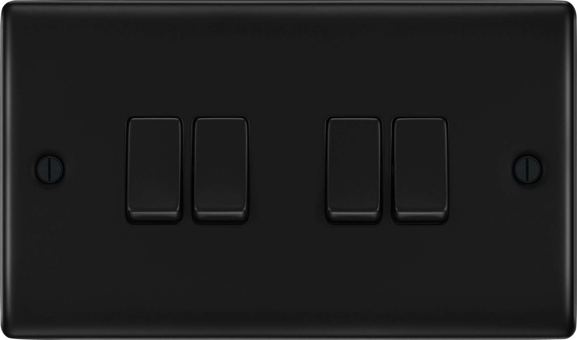 BG Nexus Metal Matt Black 4 Gang 20A 16AX 2 Way Plate Switch - NFB44