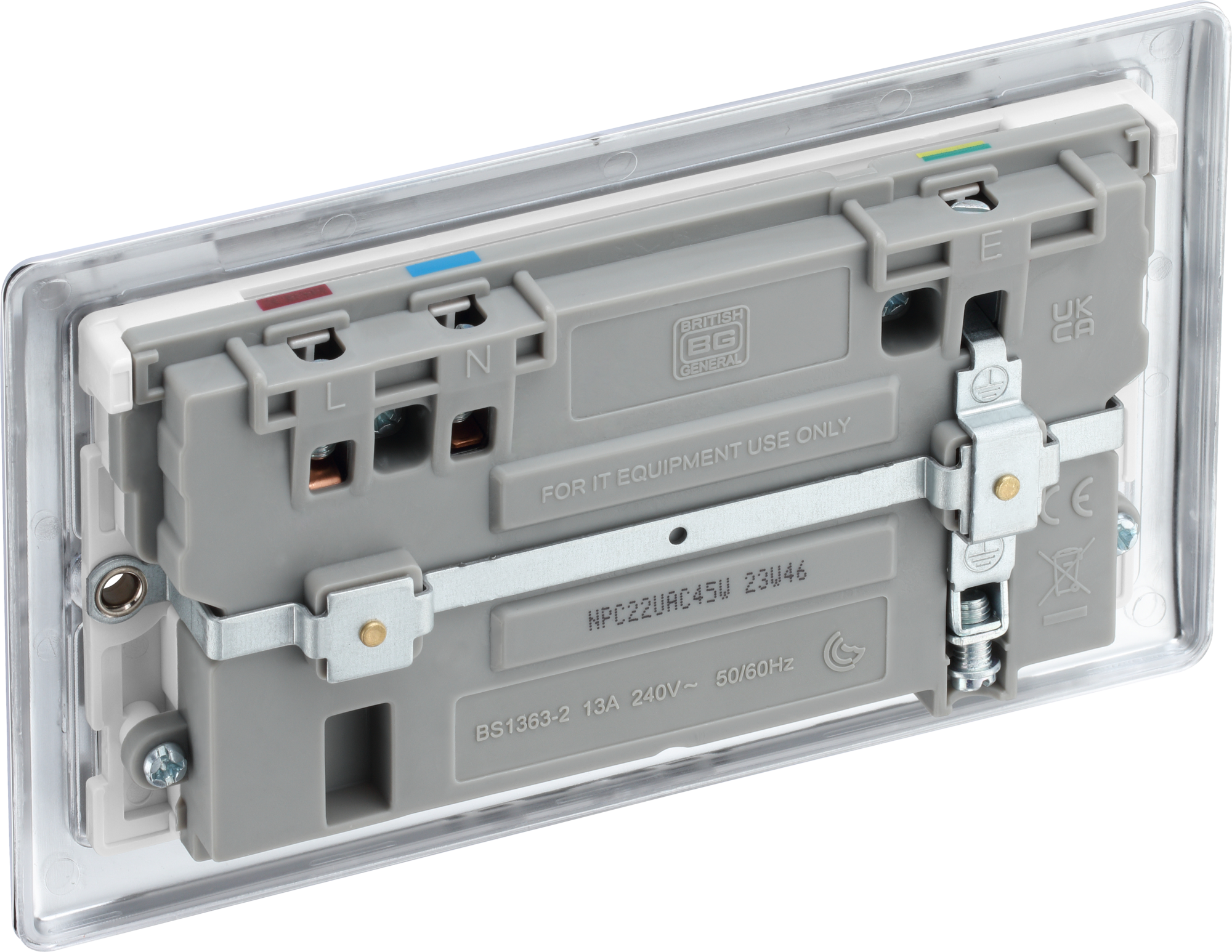 BG Nexus Metal USB USBC 45W Double Socket in Polished Chrome with White Inserts NPC22UAC45W