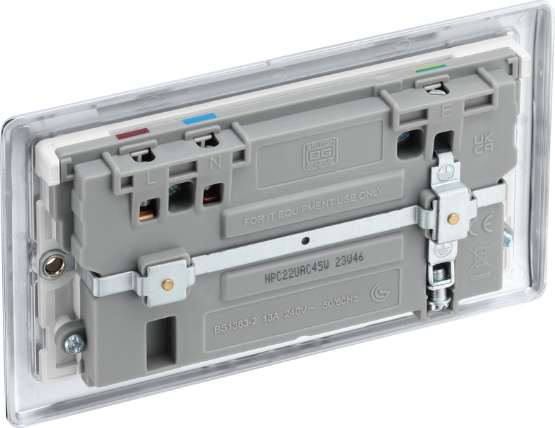 BG Nexus Metal USB USBC 45W Double Socket in Polished Chrome with White Inserts NPC22UAC45W