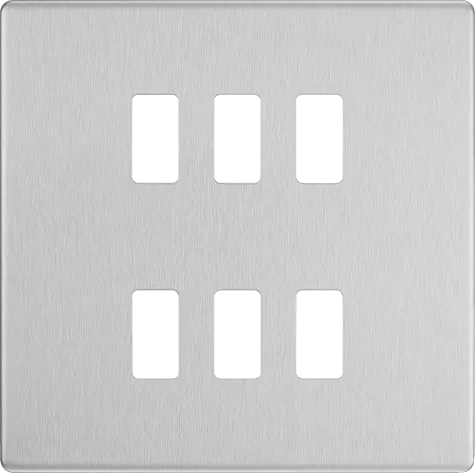 BG RFBS6 Screwless Brushed Steel 6 Gang Front Cover Plate