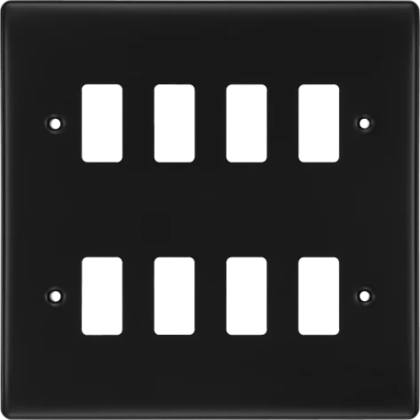 BG RNFB8 Matt Black Steel 8 Gang Front Cover Plate