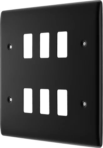 BG RNFB6 Matt Black Steel 6 Gang Front Cover Plate