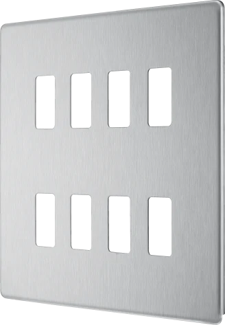 BG RFBS8 Screwless Brushed Steel 8 Gang Front Cover Plate