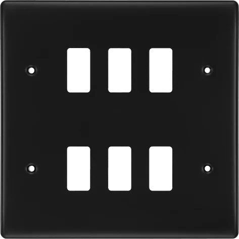BG RNFB6 Matt Black Steel 6 Gang Front Cover Plate