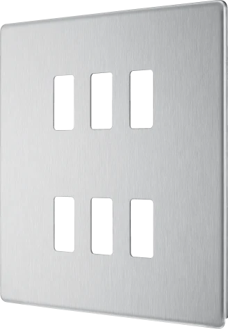 BG RFBS6 Screwless Brushed Steel 6 Gang Front Cover Plate