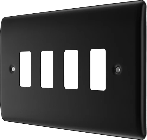 BG RNFB4 Matt Black Steel 4 Gang Front Cover Plate