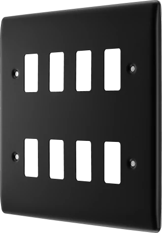 BG RNFB8 Matt Black Steel 8 Gang Front Cover Plate