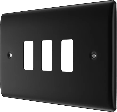 BG RNFB3 Matt Black Steel 3 Gang Front Cover Plate