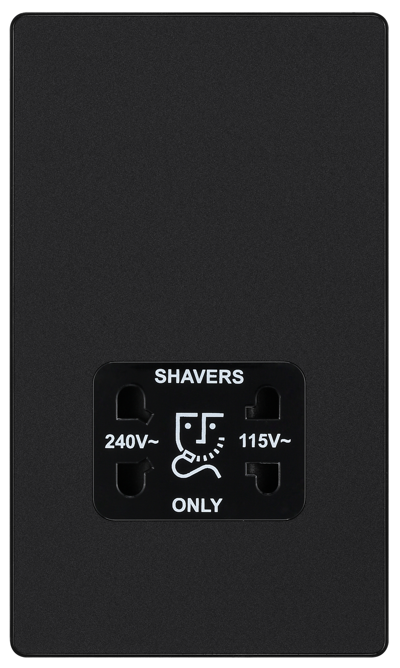 BG Evolve Matt Black Screwless Dual Volt Shaver Socket PCDMB20B