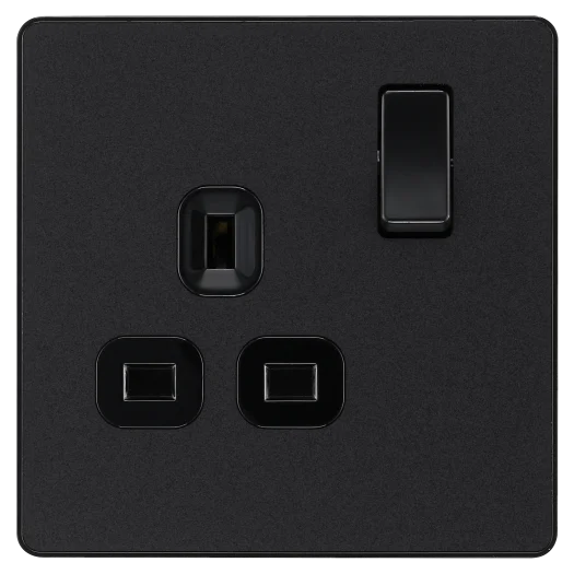 BG Evolve Matt Black Screwless Single Socket PCDMB21B