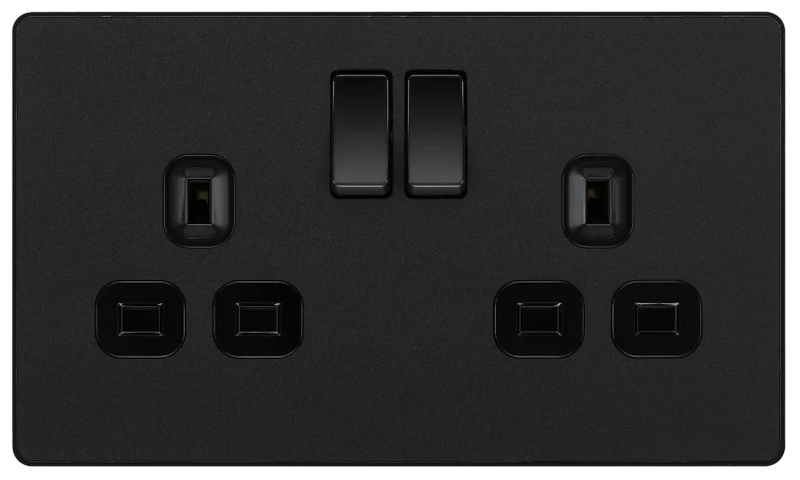 BG Evolve Matt Black Screwless Double Socket PCDMB22B