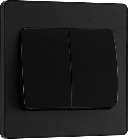 BG Evolve Matt Black Screwless Double Light Switch (Wide) PCDMB42WB