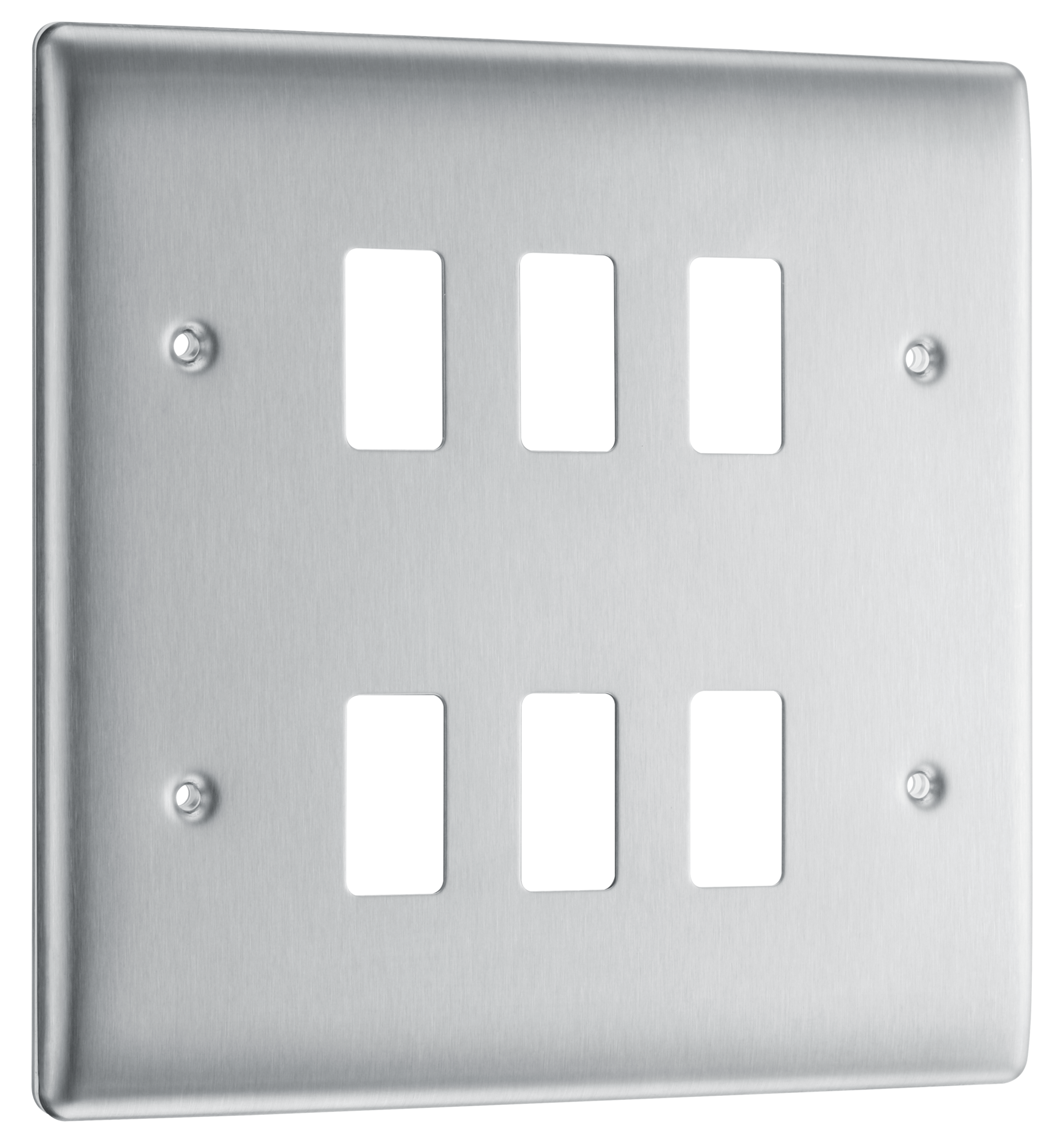 BG Brushed Steel 6 Gang Front Cover Plate - RNBS6-01