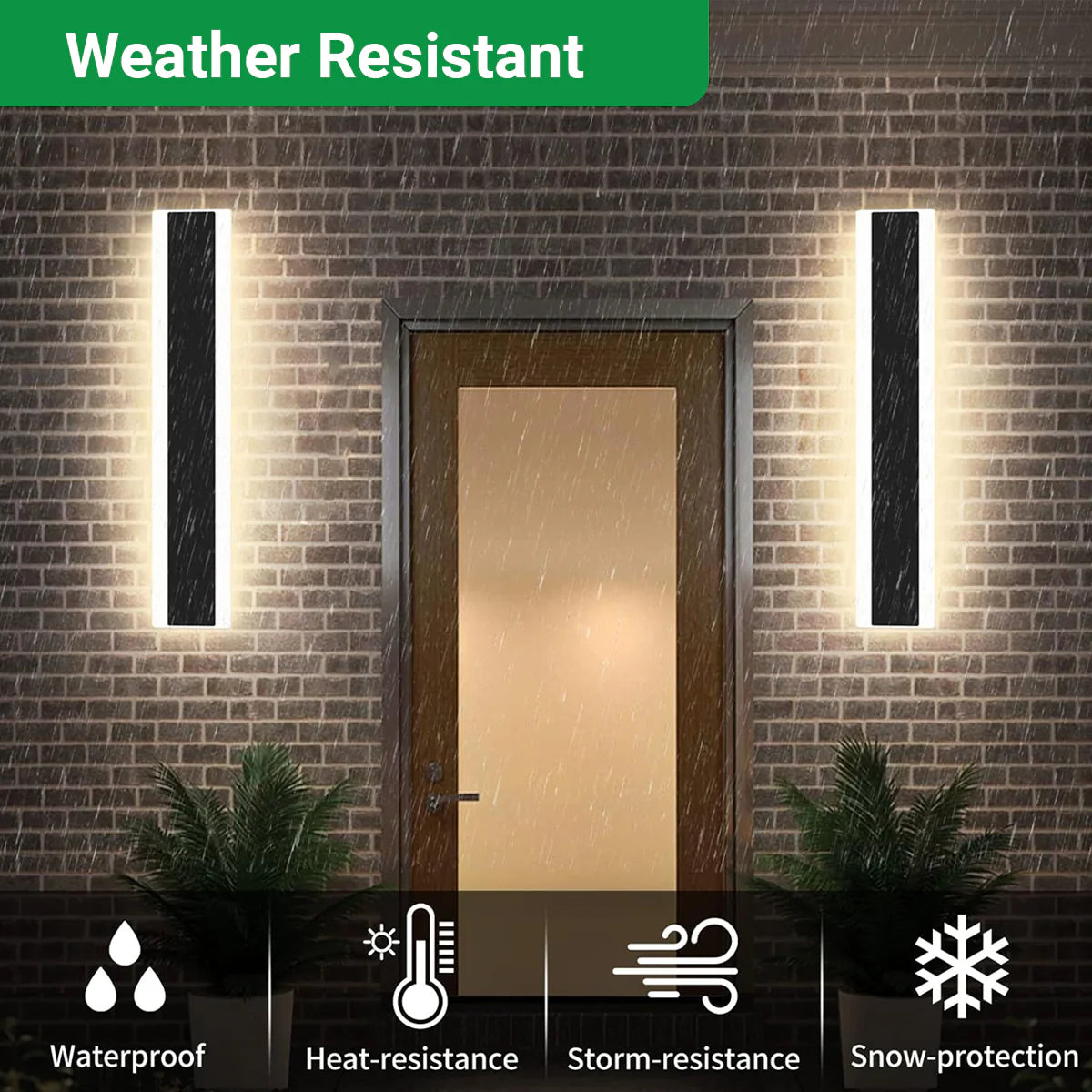 Outdoor Acrylic Black Wall Lights, 60 x 8 cms, 12W Waterproof, IP44, 3000k Warm White