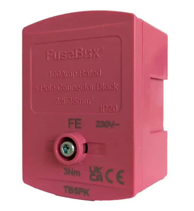 FuseBox 100A 5 Pole Electrical Connector Block IP20-(TB5) Multiple Colours FuseBox