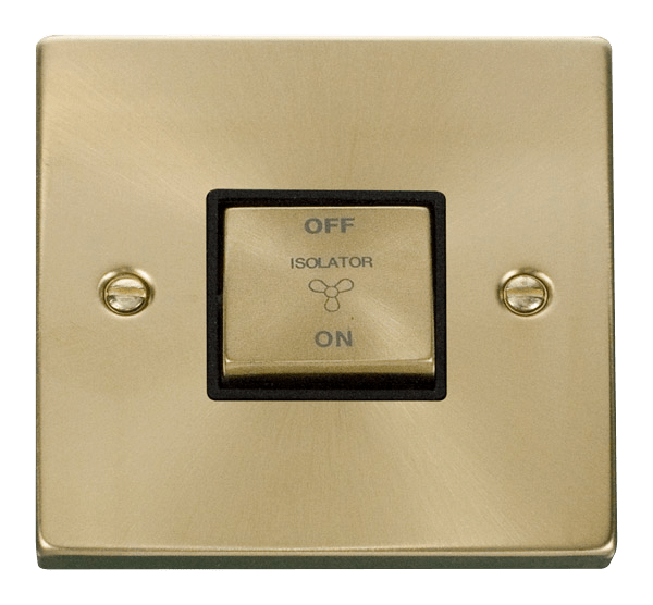 Click Scolmore Click Deco Satin Brass 3 Pole Fan Isolator Switch () with Black Insert - VPSB520BK