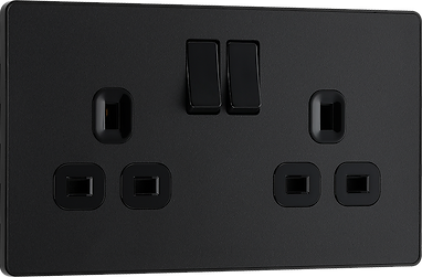 BG Evolve Matt Black Screwless Double Socket PCDMB22B