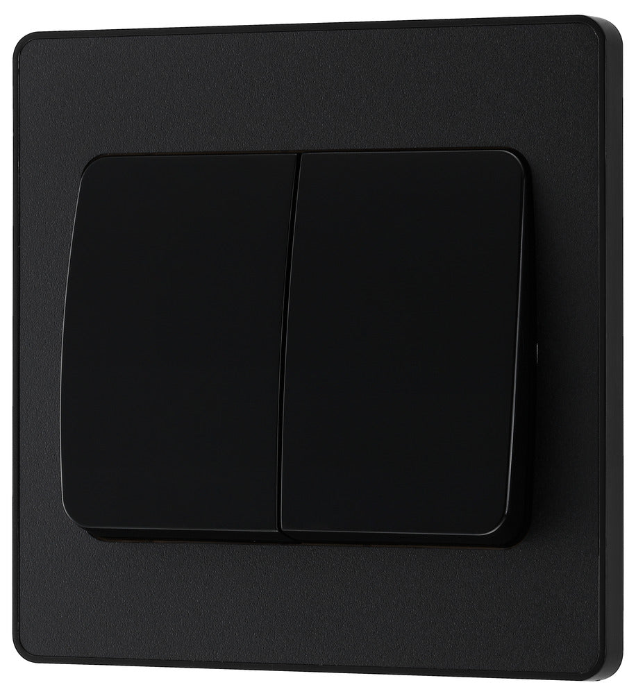 BG Evolve Matt Black Screwless Double Light Switch (Wide) PCDMB42WB