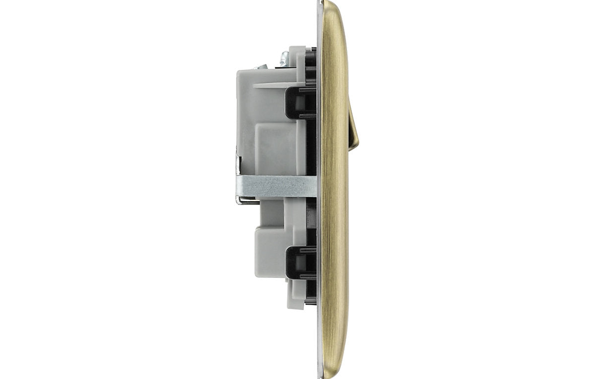 BG NAB22B(10) Nexus Metal | 10 Pack | Antique Brass - Black Insert | 13A | 2 Gang Switched Double Socket