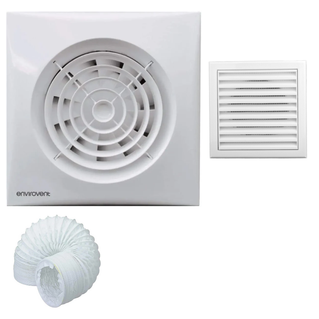 Envirovent SIL100T Extractor Fan Complete Kit - Fan, Grille & Ducting - Timer
