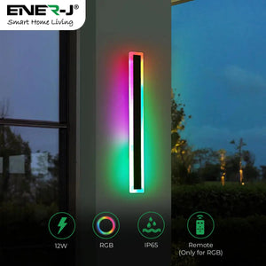 Outdoor Acrylic Black Wall Lights, 60 x 8cm size Outdoor Acrylic Black Wall Lights, 12W Waterproof IP65 RGB ENER-J