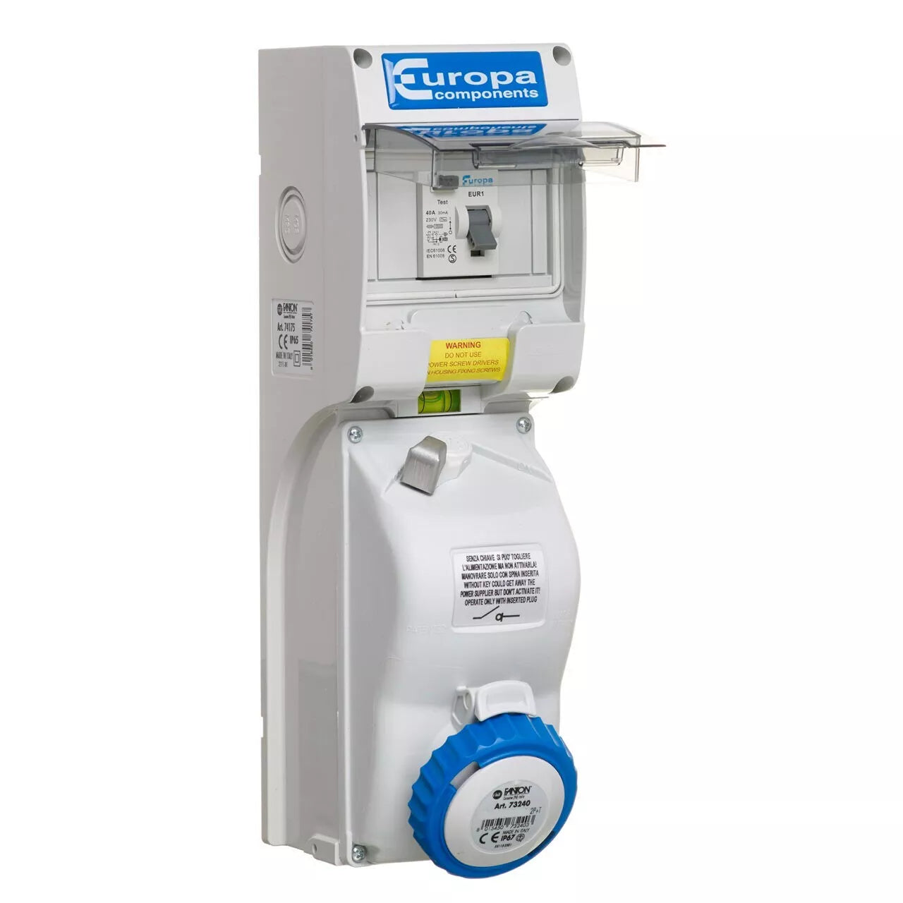 Europa 16 Amp Interlocked Switched RCD Socket 16A 2 Pole +E 2P+E 230V IP65
