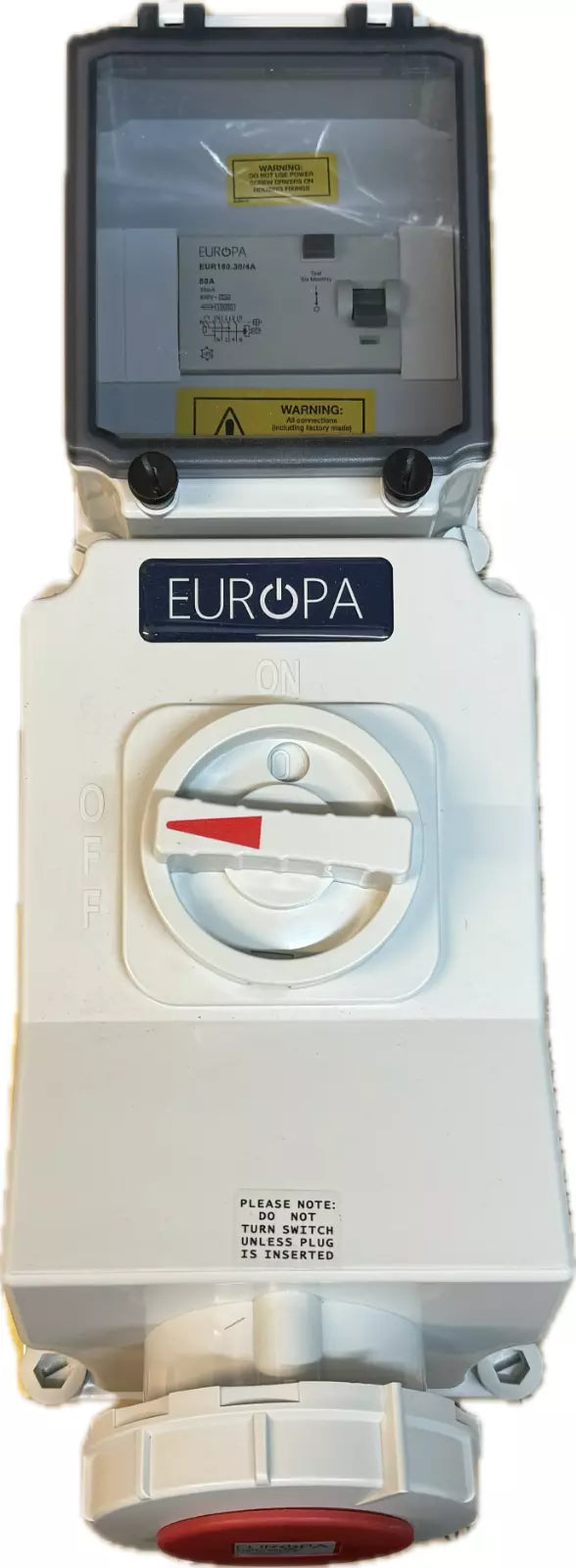 Europa 63 Amp Switched Interlocked RCD Socket 63A 3 Pole +N+E 3PN+E 415V IP65