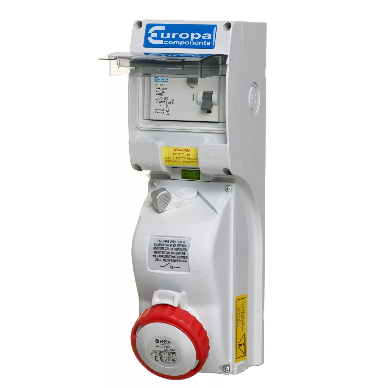Europa 32 Amp Switched Interlocked RCD Socket 32A 3 Pole +N+E 3PN+E 415V IP65