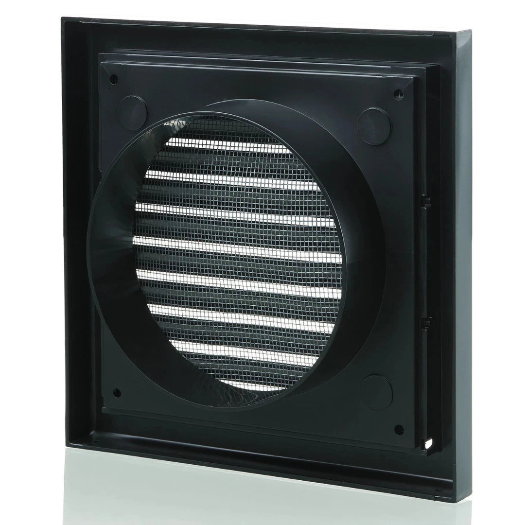 Black 4" Louvred Wall Vent Grille Cover Fixed Blade Air Vent Extractor Fan Duct