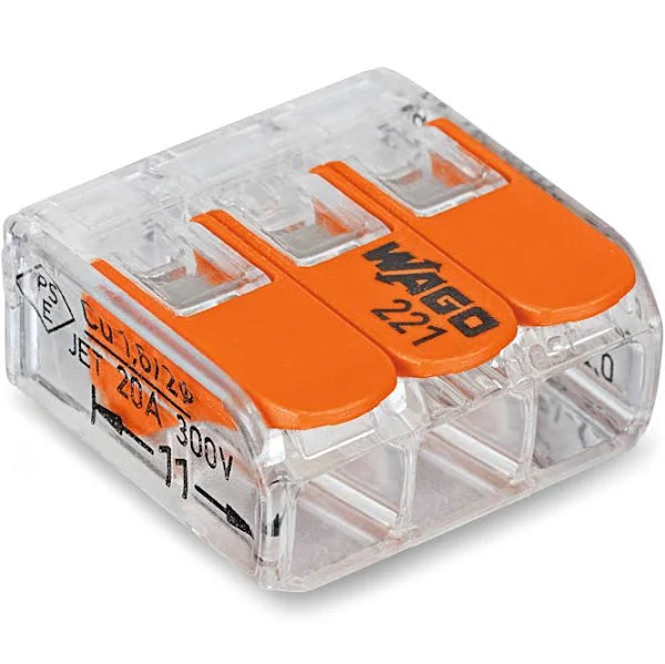 221-413 Wago 3x4mm 0.5-4mm² Slim Lever Cable Splicing Connector (15 Pcs)