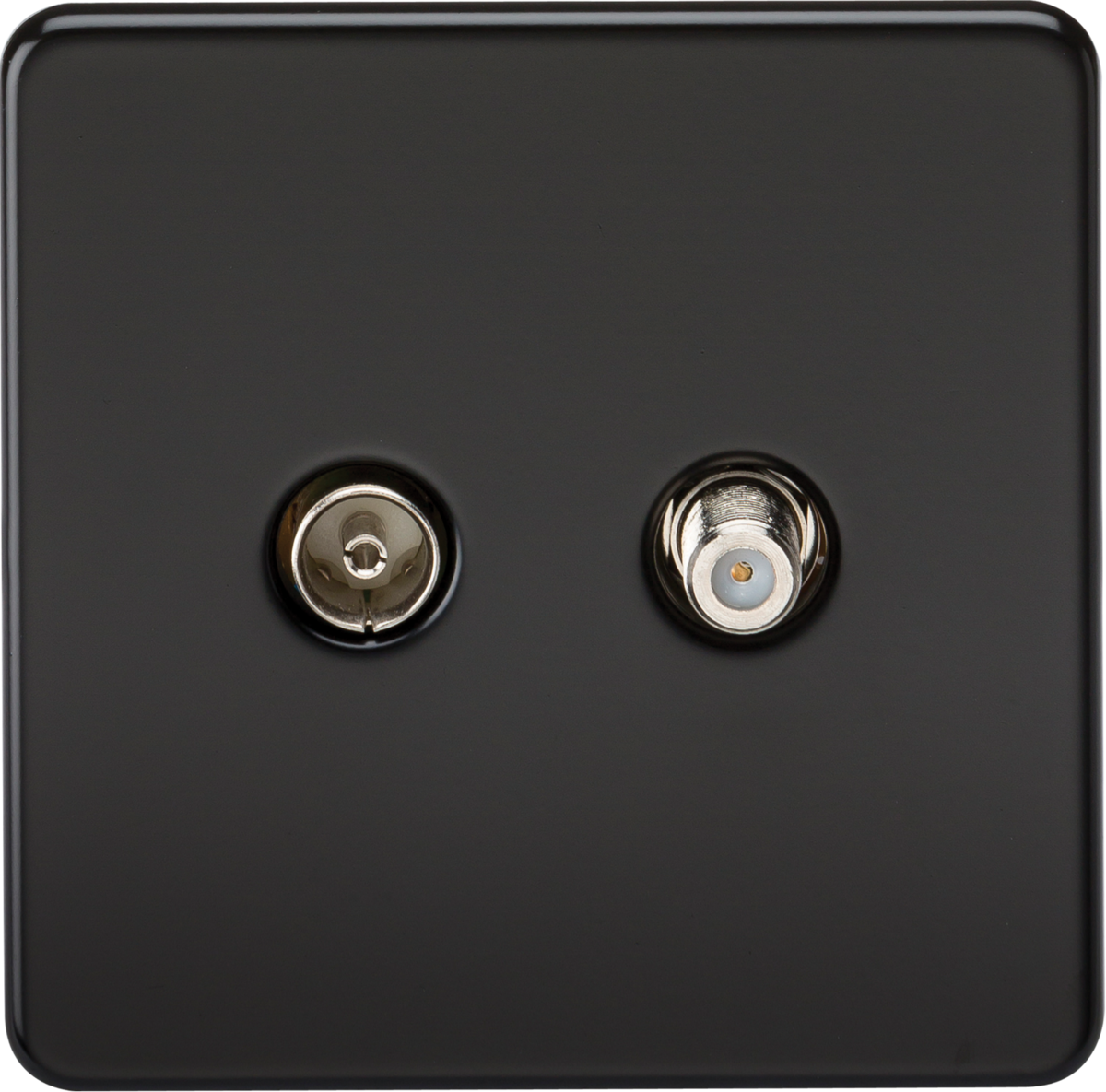 ML Knightsbridge Screwless 1 Gang TV and SAT TV Outlet (isolated) - Matt Black