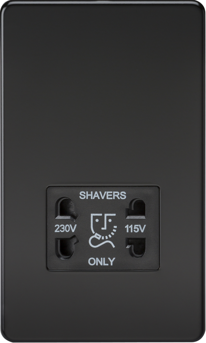 ML Knightsbridge Screwless 115/230V Dual Voltage Shaver Socket - Matt Black