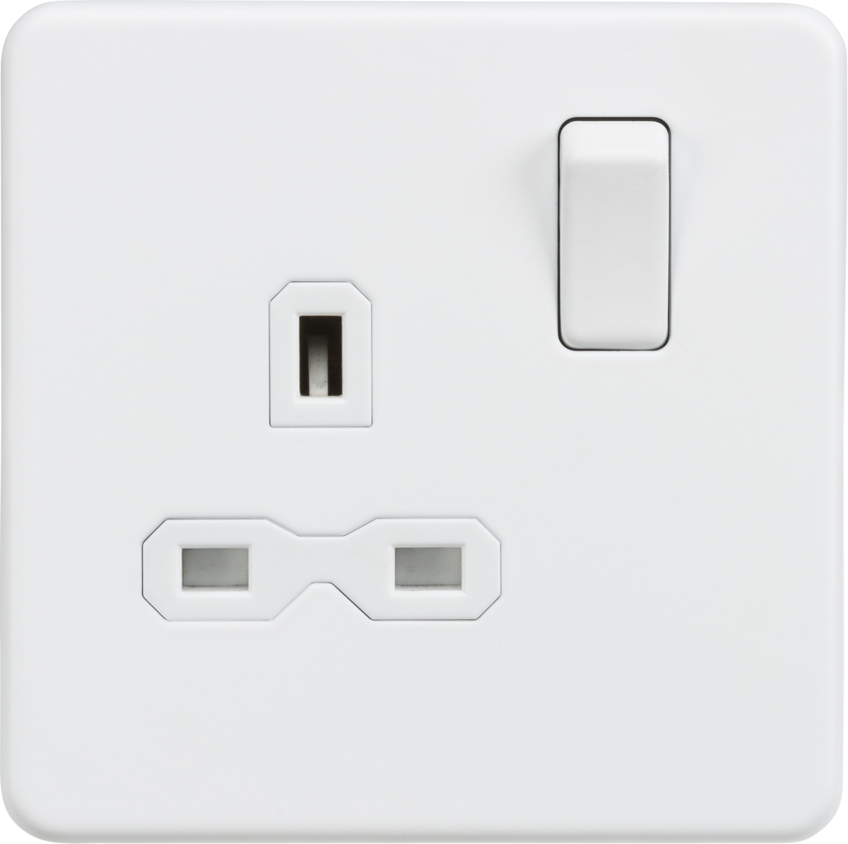 ML Knightsbridge Screwless Single Socket 13A 1 Gang Double Pole Switched Socket - Matt White with White Insert