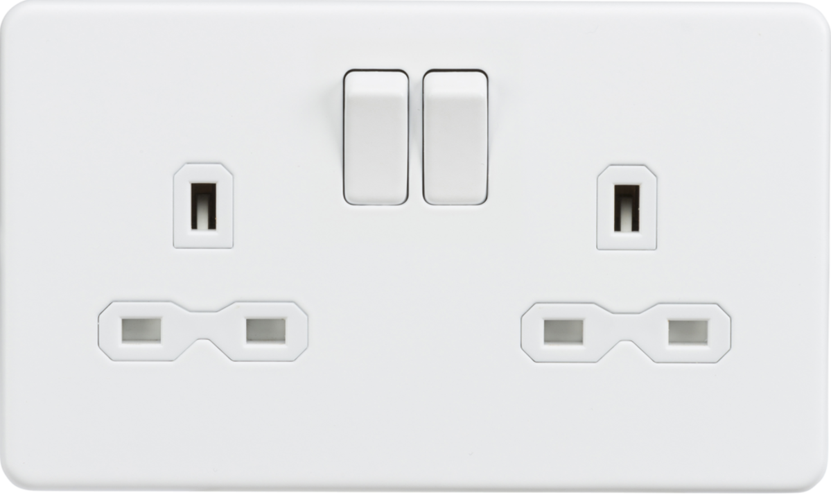 ML Knightsbridge Screwless Double Socket 13A 2 Gang Double Pole Switched Socket - Matt White