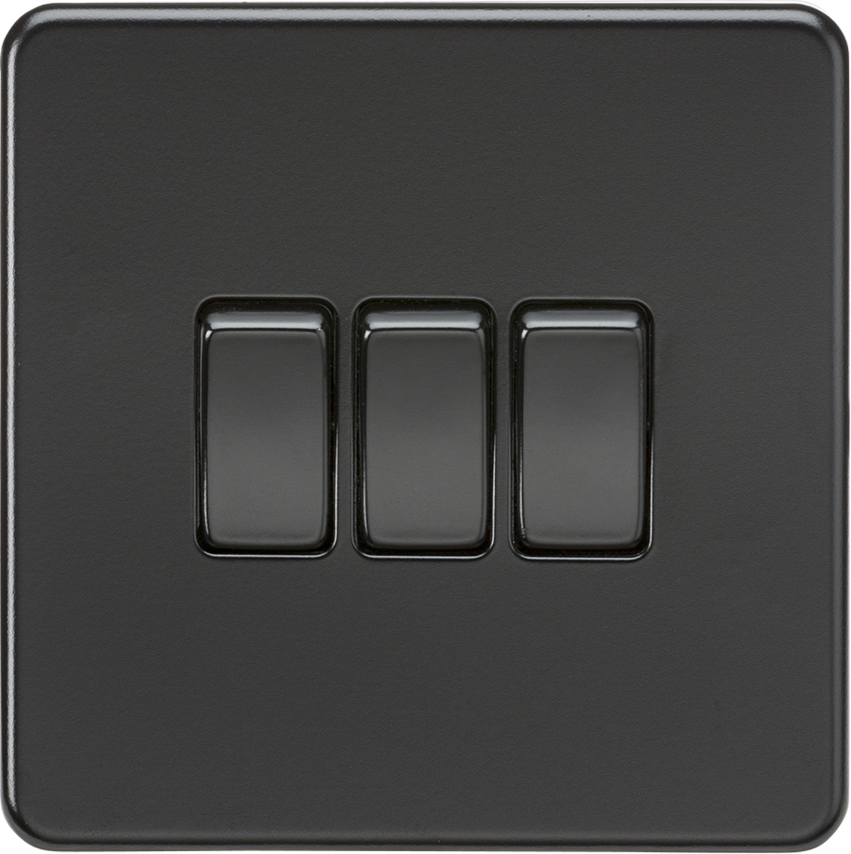 ML Knightsbridge Screwless 10AX 3 Gang 2-Way Light Switch - Matt Black
