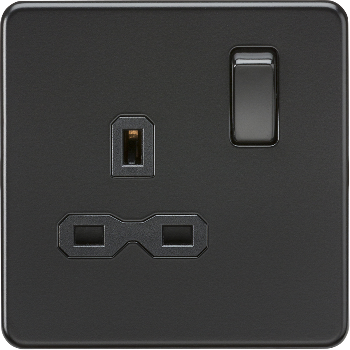 ML Knightsbridge Screwless Single Socket 13A 1 Gang Double Pole Switched - Matt Black with Black Insert