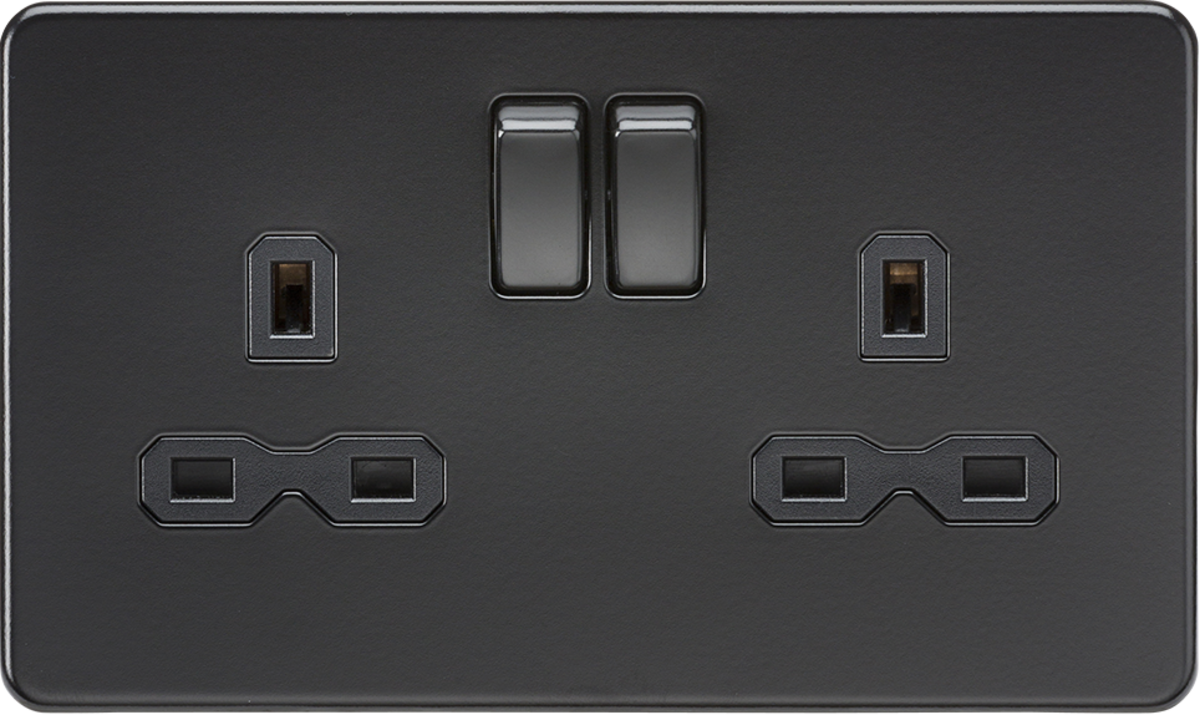 ML Knightsbridge Screwless Double Socket 13A 2 Gang Double Pole Switched - Matt Black