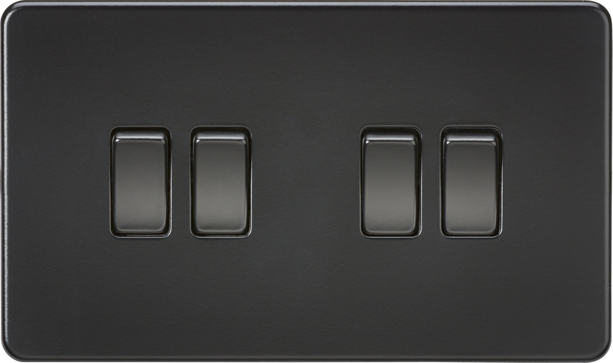 ML Knightsbridge Screwless 10AX 4 Gang 2-Way Light Switch - Matt Black