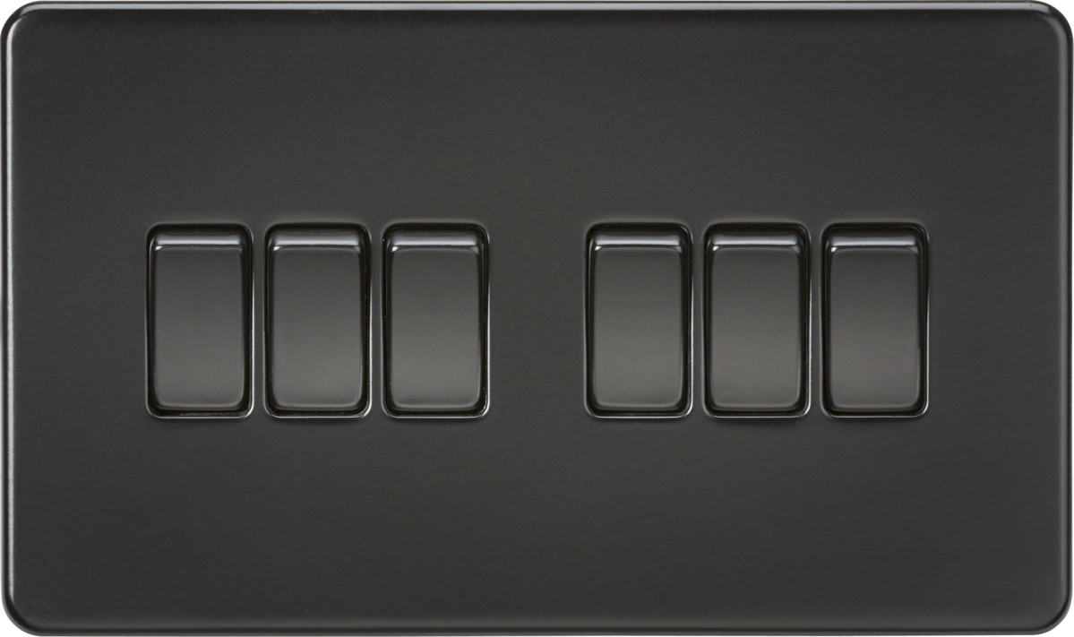 ML Knightsbridge Screwless 10AX 6 Gang 2-Way Light Switch - Matt Black