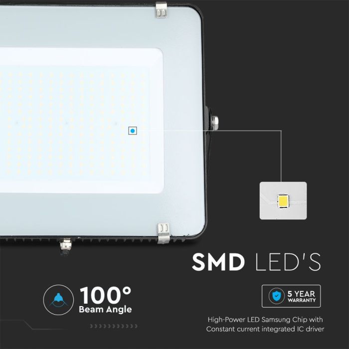 V-Tac 200W LED Floodlight Daylight Samsung Chip  6500K- Black