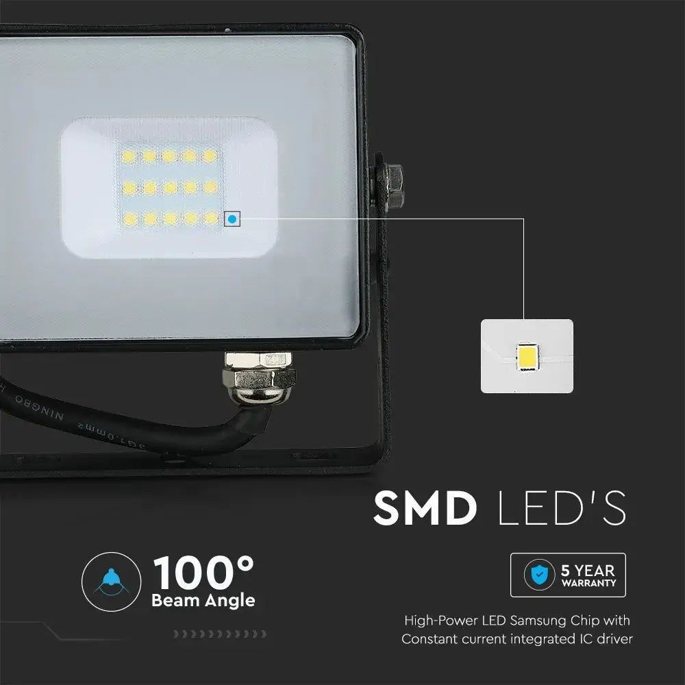 V-Tac 10W Daylight Samsung Chip LED Floodlight 6500K- Black V-TAC