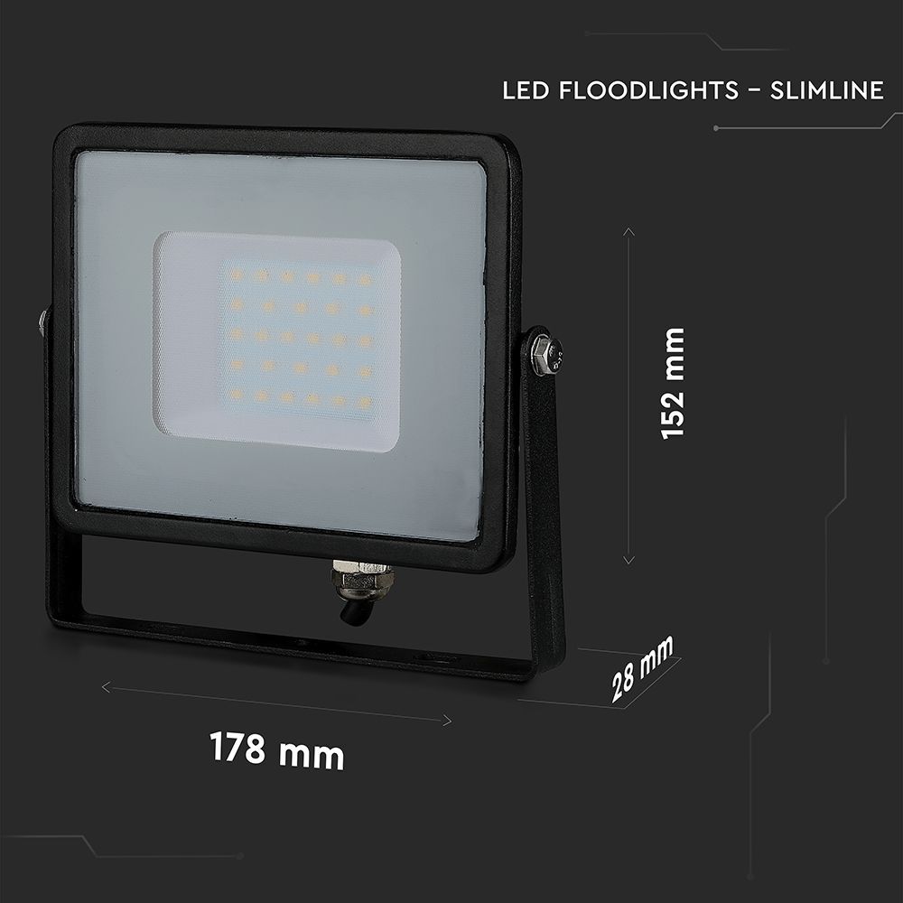 V-Tac 30W LED Floodlight Daylight Samsung Chip 6500K- Black